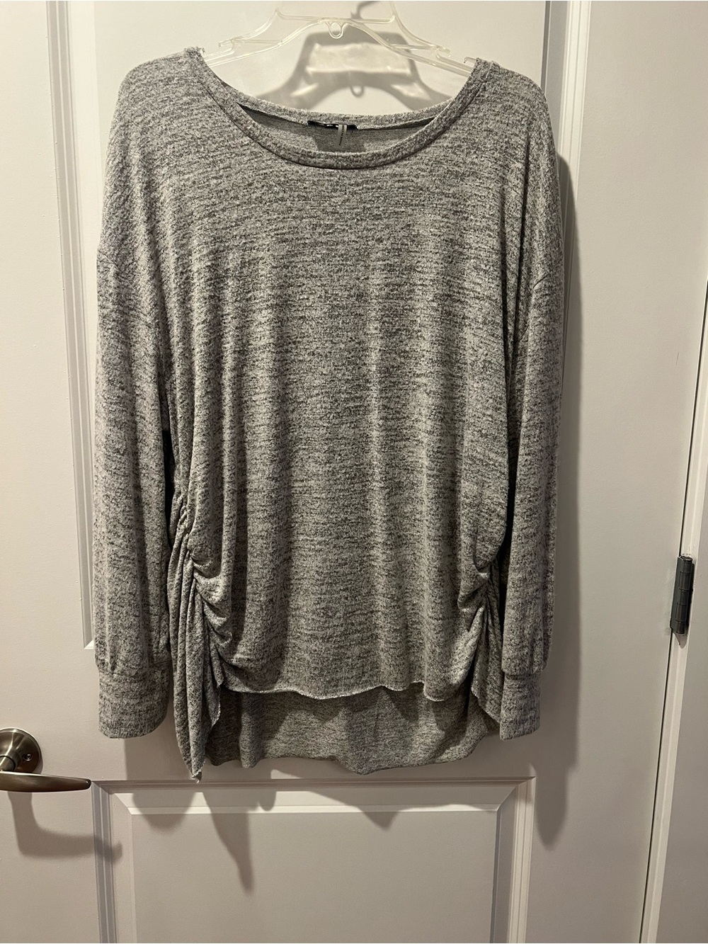 STATE Gray Long Sleeve Ruched Side Pullover